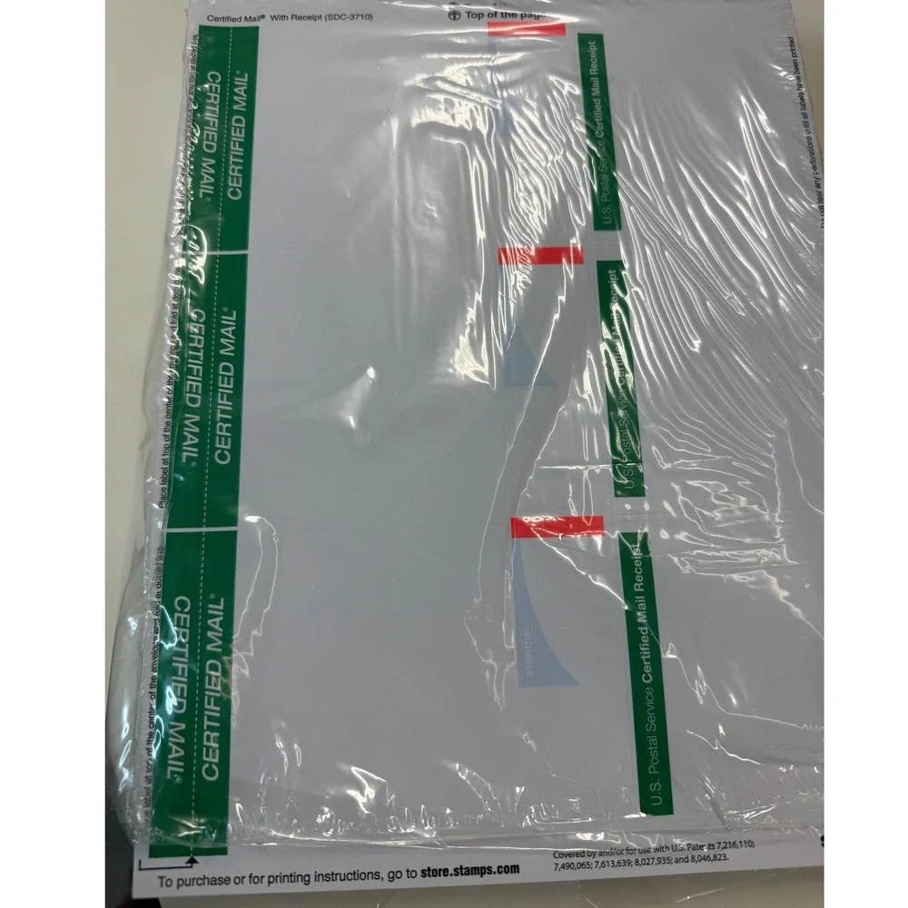Stamps.com SDC-3710 USPS Certified Mail Labels w/Receipt Sheets New Laser/Inkjet